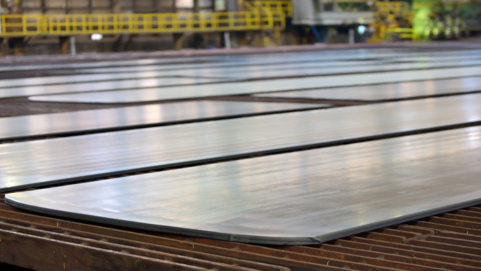 Steel sheet on a production line.