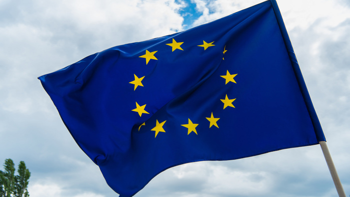EU flag with a sky background